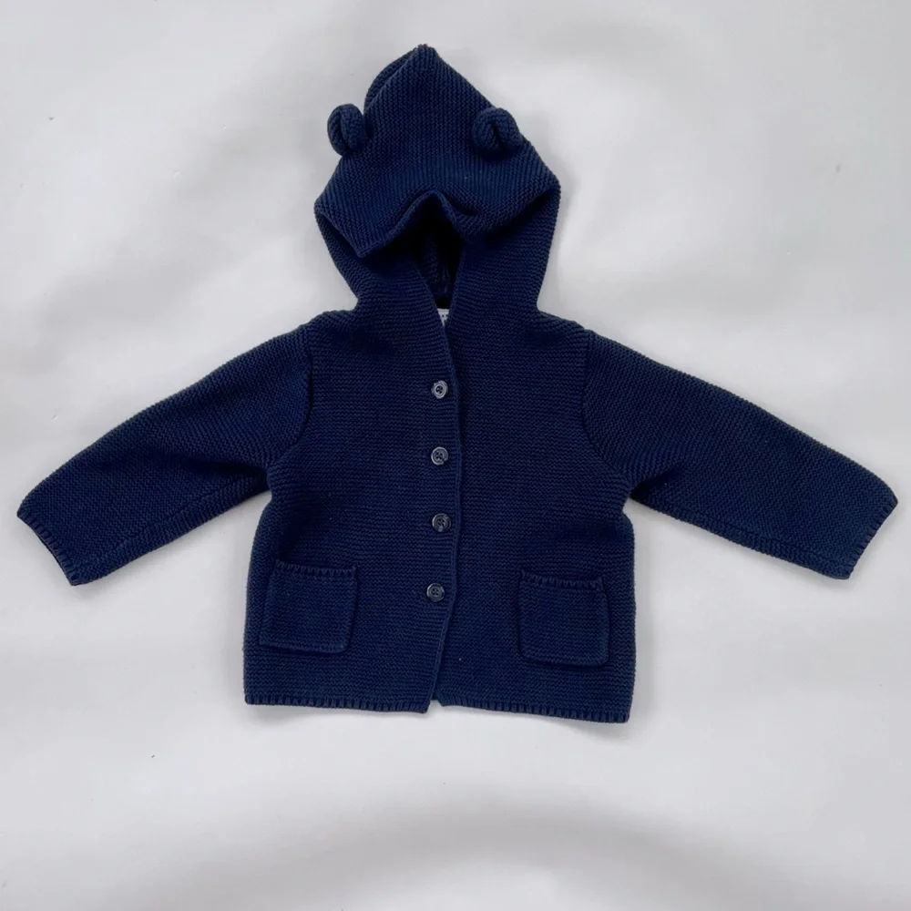 Baby GAP Navy Brannan Bear Cardigan Sweater 18-24 months UNISEX EUC